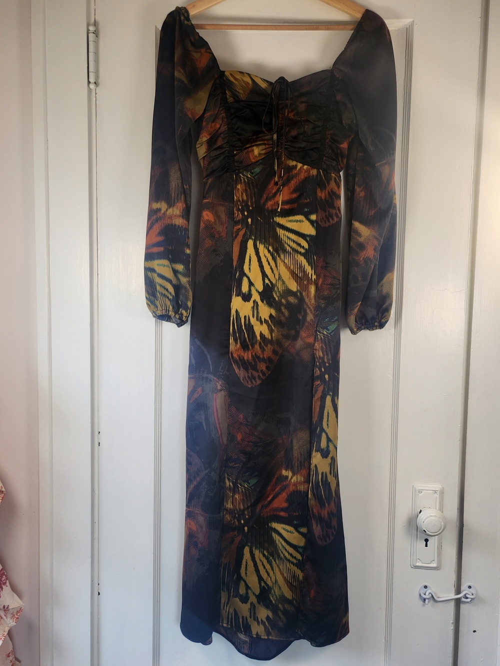 Urban Outfitters Kitty Butterfly Midi Dress Black Yellow Long Sleeve - Picture 4 of 8